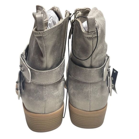 Torrid Beige Crackle Slouch Studded Buckle Moto Booties - Wide - Picture 6 of 7